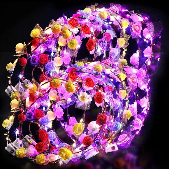LED Flower Crowns 50 Pcs Colorful Light Up Hair Wreaths for Parties Weddings